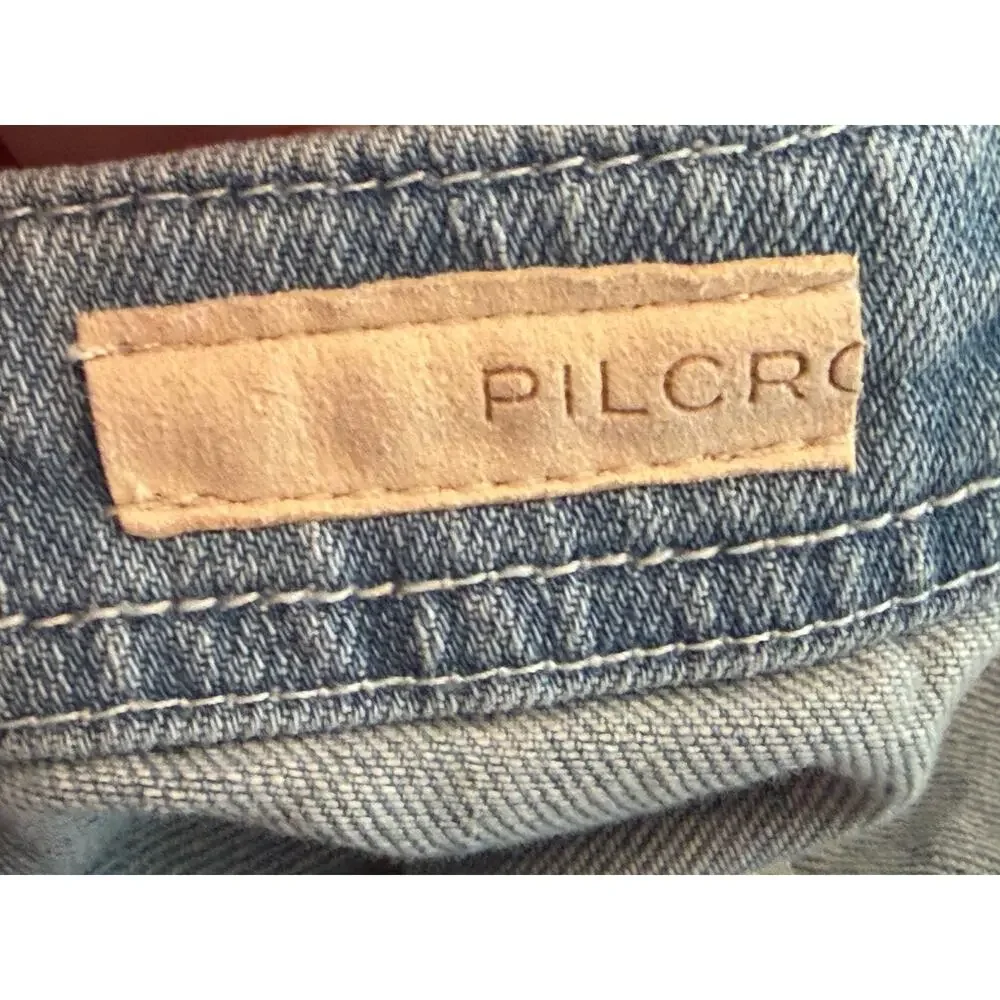 PILCRO Super High Rise Denim Bermuda Shorts Raw Hem Patch Pockets Jorts Size 26